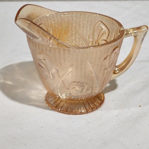 Vintage Jeanette Iris & Herringbone Carnival Marigold Glass Creamer Depression