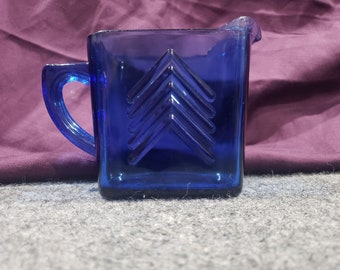 Vintage Hazel Atlas Depression Glass Cobalt Blue Pitcher Chevron