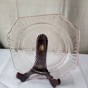 Vintage Anchor Hocking depression Glass Pink Mayfair Open Rose  Lucheon Plate 8 1/2&quot;