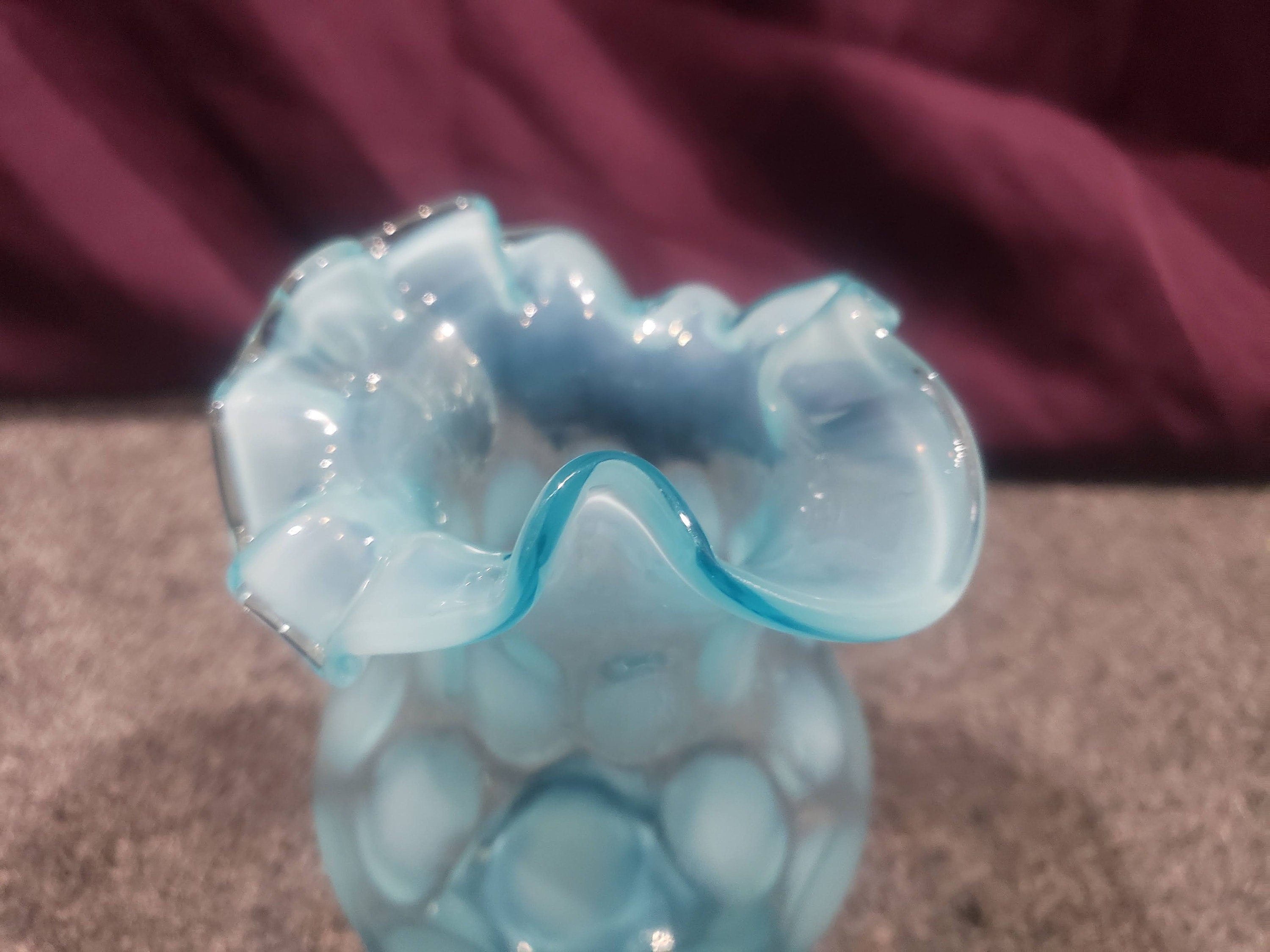 Vintage Fenton Blue Opalescent Coin Dot Ruffled Edge Pitcher