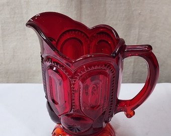 Vintage L.E. Smith Moon And Stars Ruby Red / Amberina base Glass Creamer