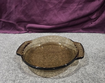Vintage Lovenware Deep Dish Pie Plate Scalloped Edge Smokey Brown Handled USA