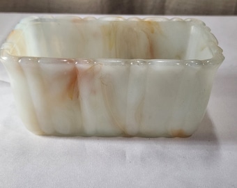 Vintage Akro Agate Ribbed Orange w/ White Round Rectangular Planter