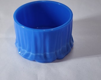 Akro Agate Glass Blue Colonial Lady Powder Jar Puff Box
