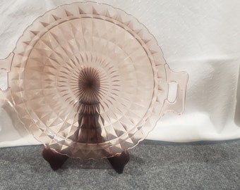 Vintage depression glass Jeannette Windsor Pink 2 Handle Tray 10 3/8”