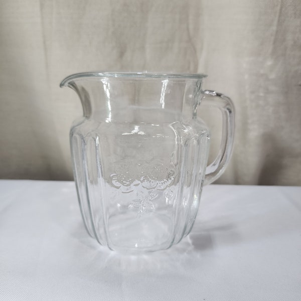 Vintage Anchor Hocking depression Glass Clear Mayfair Open Rose Pitcher 6" 37oz