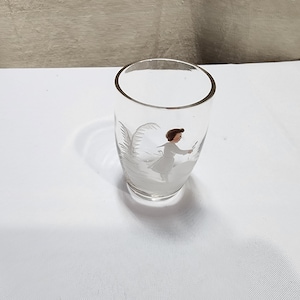Antique Mary Gregory Clear Glass Tumbler 4&quot; Girl