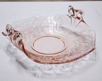 Vintage Fostoria Versailles Glass Pink Elegant Glass Bonbon Bow Handles # 2375