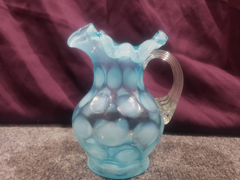 Vintage Fenton Blue Opalescent Coin Dot Ruffled Edge Pitcher - Etsy