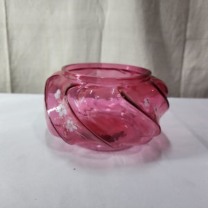 Vintage Fenton Cranbery Red Wavecrest Dresser Powder Jar - Künstler signiert (kein Deckel)