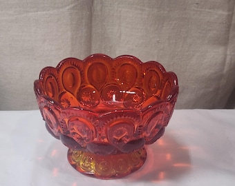 Vintage L.E. Smith Moon and Stars Amberina Red Orange Compote Candy Dish