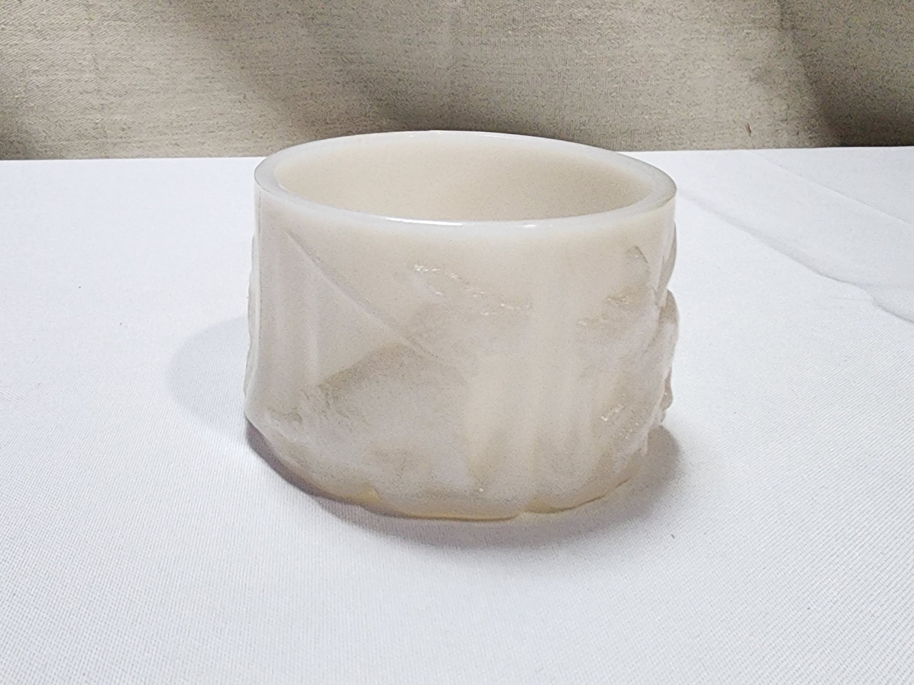 Akro Agate White with tint of pink  Slag Scotty Dog powder Box / Puff Box 6" bottom