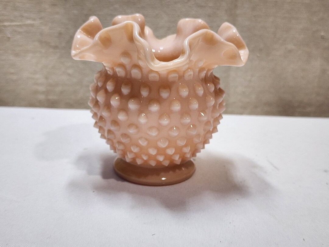 Fenton Opaque Pink Pastel Hobnail Ruffled Crimped Vase Rose Bowl - Etsy
