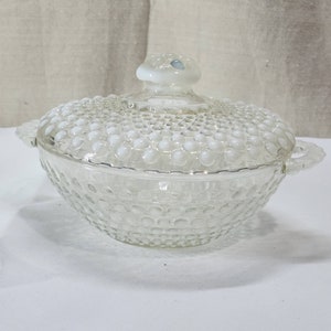 Vintage Anchor Hocking Opalescent Moonstone 6" Candy Jar With Cover