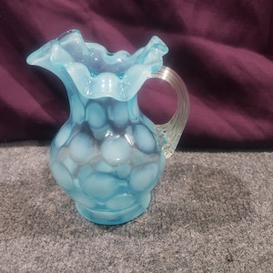 Vintage Fenton Blue Opalescent Coin Dot Ruffled Edge Pitcher - Etsy
