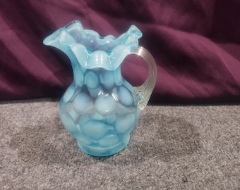 フェントン　オパールセント　ドット　花瓶 ヴィンテージ フェントン フリル オパールセント ブルー コイン ドット