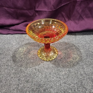 Vintage Amberina Glass Candy Dish Compote Jeanette Windsor Diamond Pattern