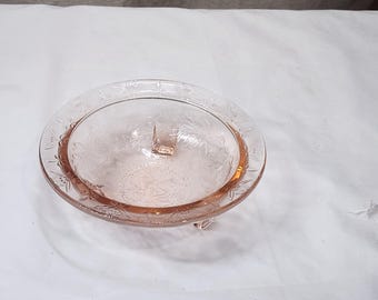 Vintage Pink Depression Glass US Glass Co ROSE n THORNS Pattern Bowl