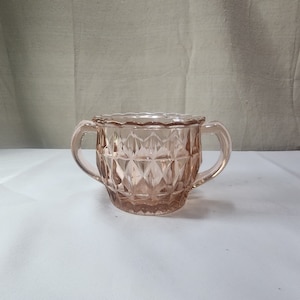 Jeannette Windsor Diamond Sugar Double Handled Pink Depression Glass Art Deco