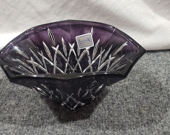 Vintage Evita Bleikristall Dark Crystal Amethyst And Clear Bowl Made in Germany