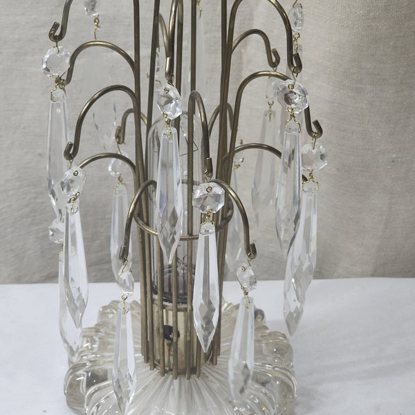 Vintage French Style Hollywood Waterfall Crystal Prism Boudoir Lamp
