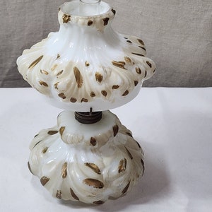 Vintage Fenton / L.G. Wright Plume Nutmeg Puffy Mini Glass Oil Lamp