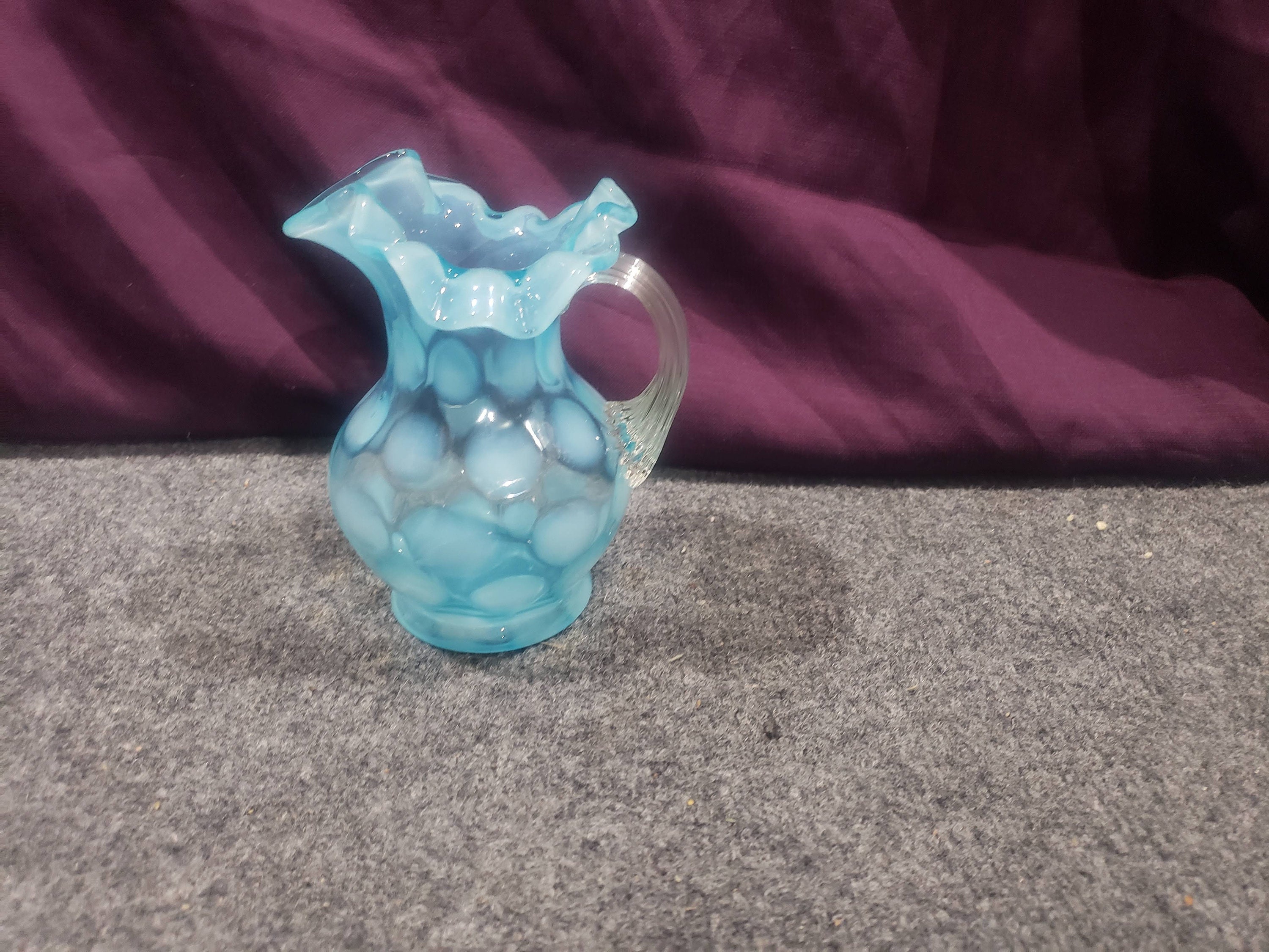 Vintage Fenton Blue Opalescent Coin Dot Ruffled Edge Pitcher