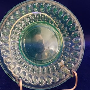 Vintage Uranio Verde / Vaselina Federal Gotas de Lluvia Pan/Pie/Sherbet Saucer Plate