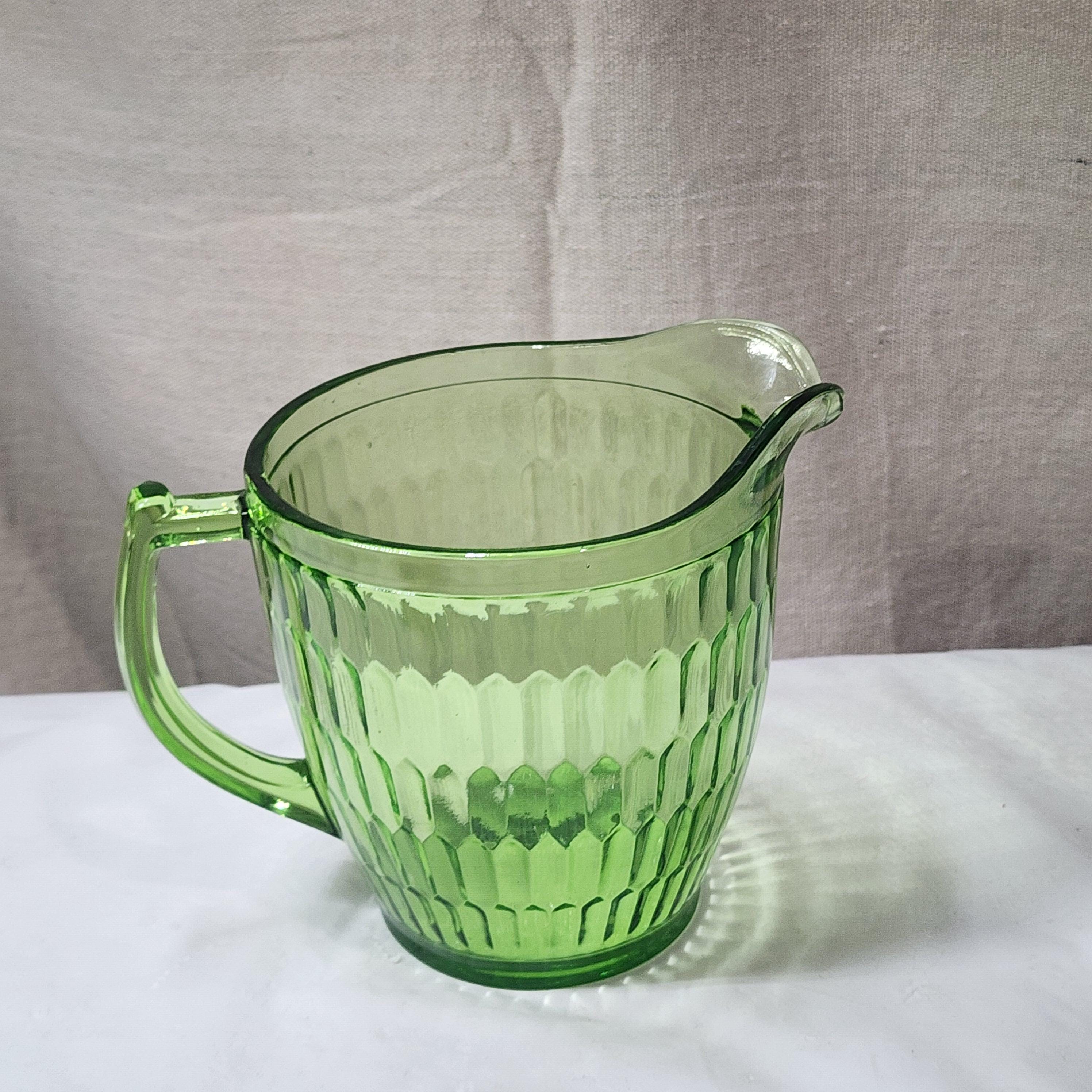 Honeycomb Optic Green Glass Pitcher Teleflora 75 Years Reissue