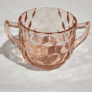 Vintage Depression Jeannette Glass Cube Pink Cubist Sugar Bowl 3&quot;H