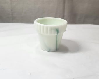 Vintage Uranium  Akro Agate White/Green Slag Glass Miniature Flower Pot
