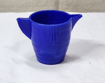 Vintage Akro Agate Graduated Dart Cobalt Blue Slag Milk Glass Pitcher