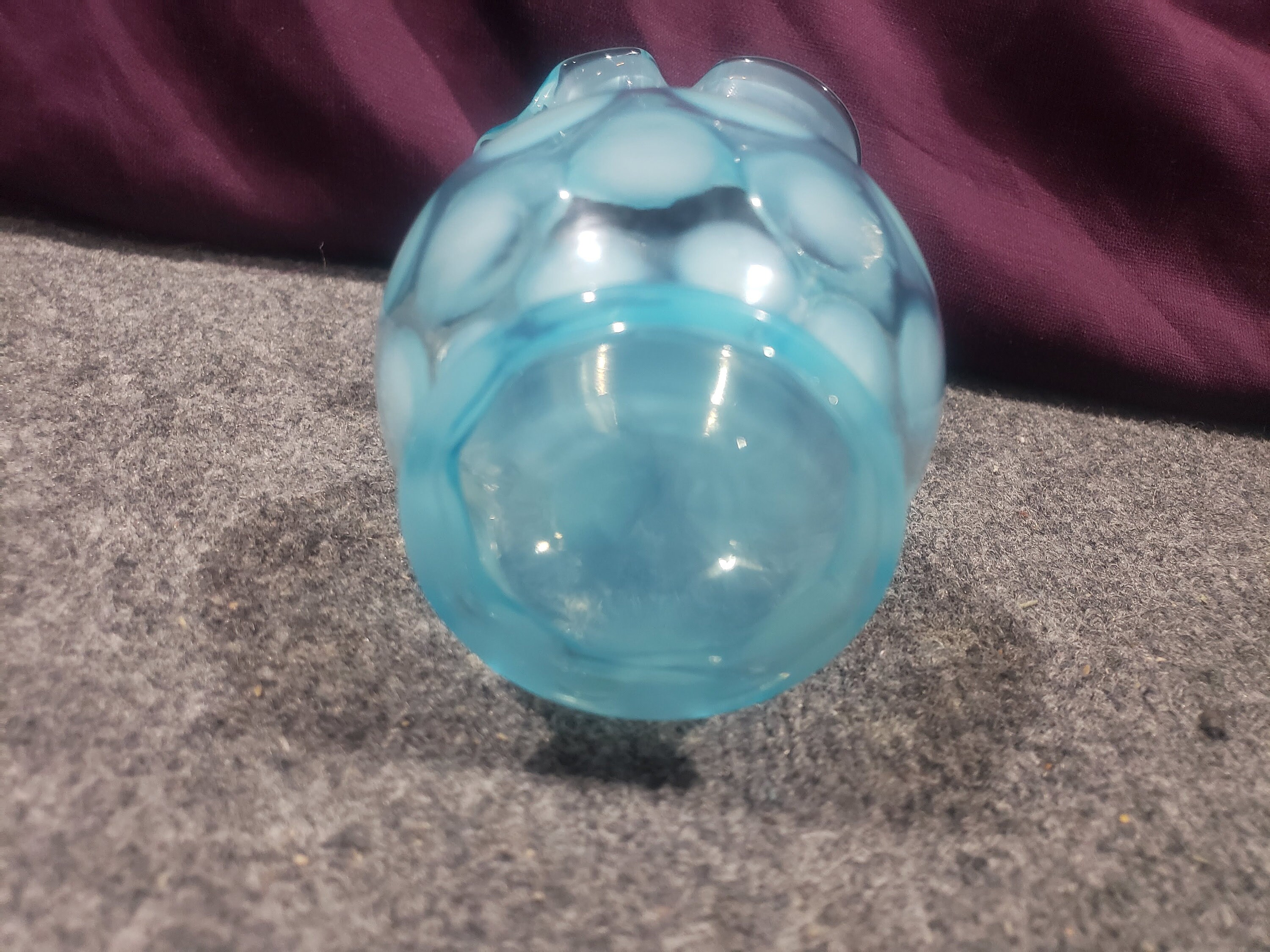 Vintage Fenton Blue Opalescent Coin Dot Ruffled Edge Pitcher