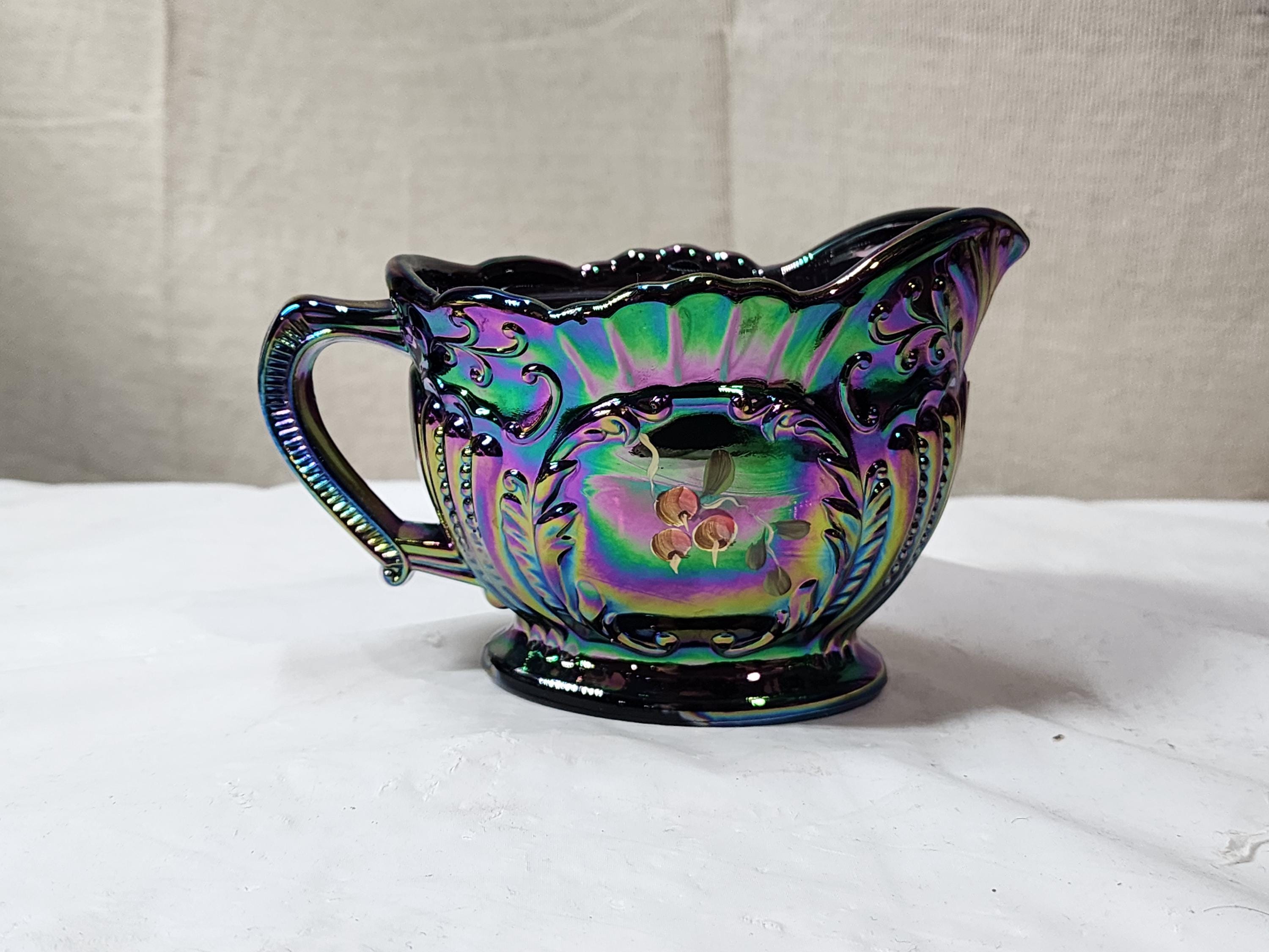 Fenton Amethyst Purple Carnival Glass Hand Painted Creamer - Etsy