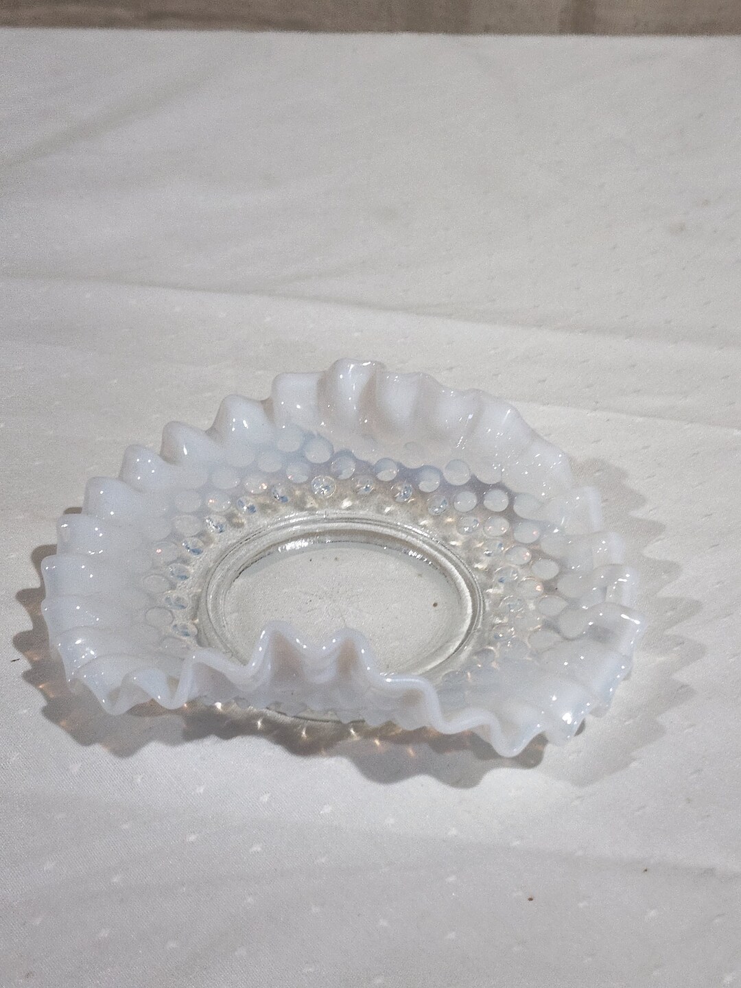 Vintage Fenton White Opalescent Hobnail Ruffled Candy Bonbon Dish - Etsy