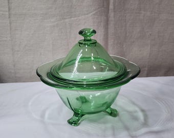 Vintage Green Uranium / Vaseline glass Fostoria Fair Fax Footed Candy # 2394