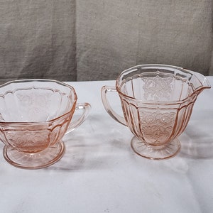 Vintage Pink Depression Glass Mayfair Open Rose Cream And Sugar Set