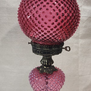 Vintage Fenton Opalescent Cranberry Hobnail Hurricane Lamp