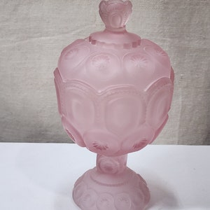 Vintage Rare Pink Stain L.E. Smith Pink Moon and Star Pedestal Compote Dish