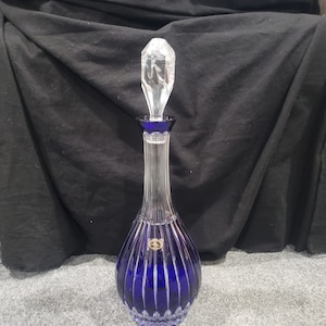 Vintage Ajka Castille Alberga Crystal Cobalt Blue Clear To Cut Decanter