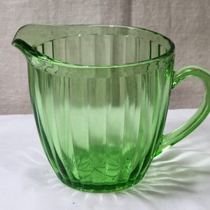 Vintage Green Uranium Anchor Hocking Jeanette Green Ribbed Flower Pitcher