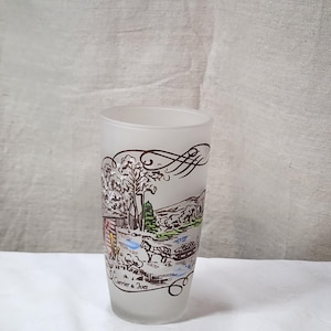 Vasos vintage Currier & Ives con diseño escénico esmerilado de 13 cm de alto