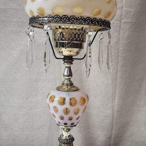 Vintage Fenton Art Glass Honeysuckle Opalescent Coin Dot Lamp