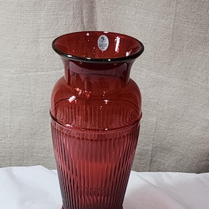Fenton Red Glass 9 1/2" Ribbed Vase #6656CC