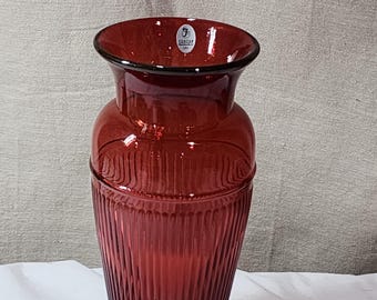 Fenton Red Glass 9 1/2" Ribbed Vase #6656CC