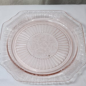 Vintage Anchor Hocking depression Glass Pink Mayfair Open Rose  Dinner Plate 9 1/2&quot;