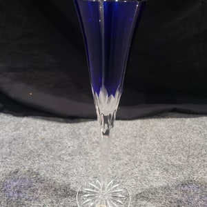 Vintage Ajka Castille Alberga Crystal Cobalt Blue Clear To Cut Champange Flute