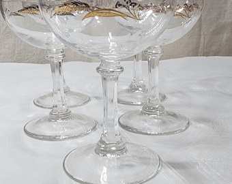 Set of 7 Vintage 1950s Homer Laughlin Prairie Gold Champagne Coupes 4 3/4"