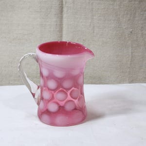 Fenton Cranberry Opalescent Coin Spot 4” Creamer with Crimped Handle