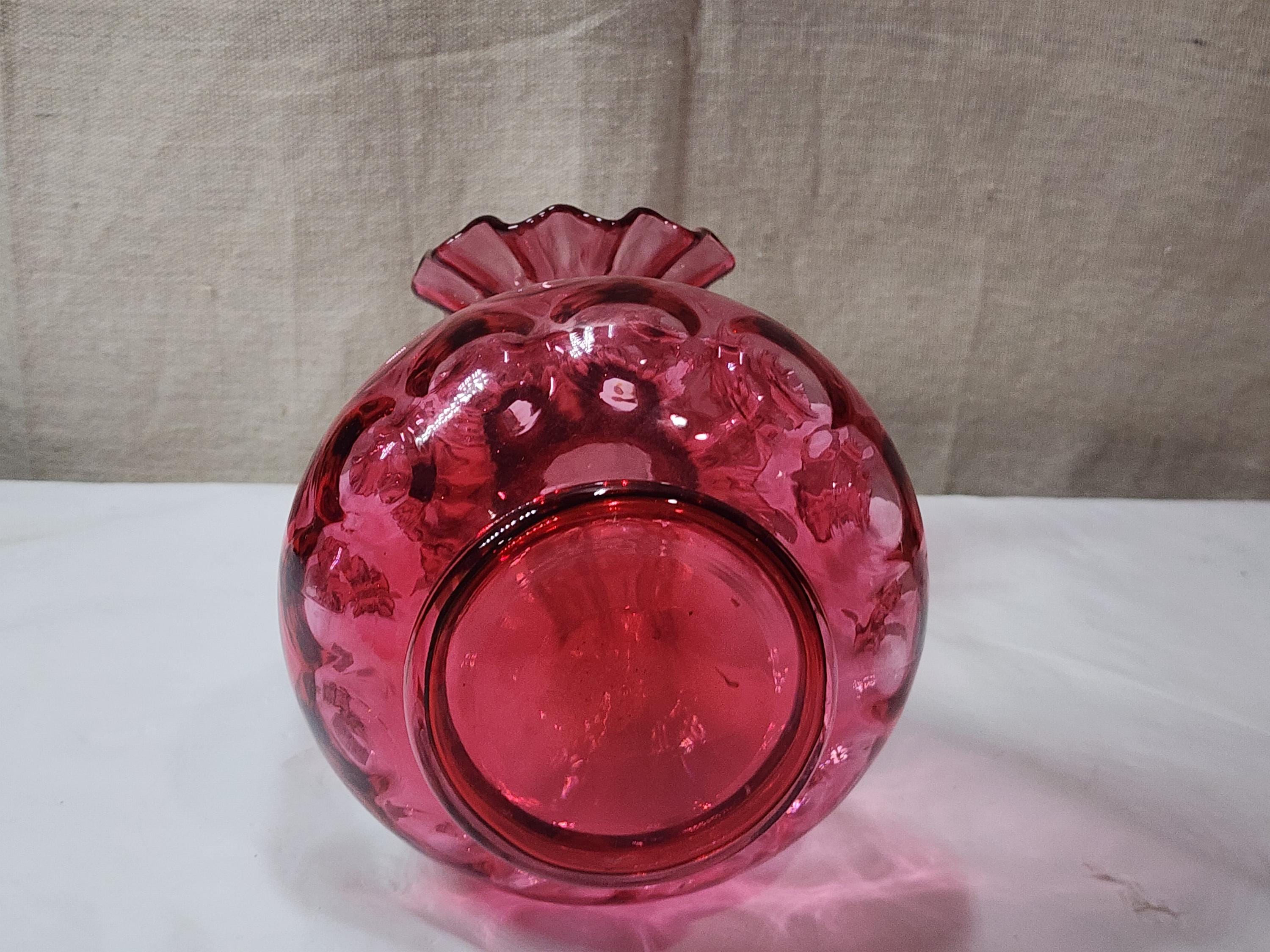 Vintage Fenton Glass Art Coin Dot Cranberry Ruffled Vase 8 1/4